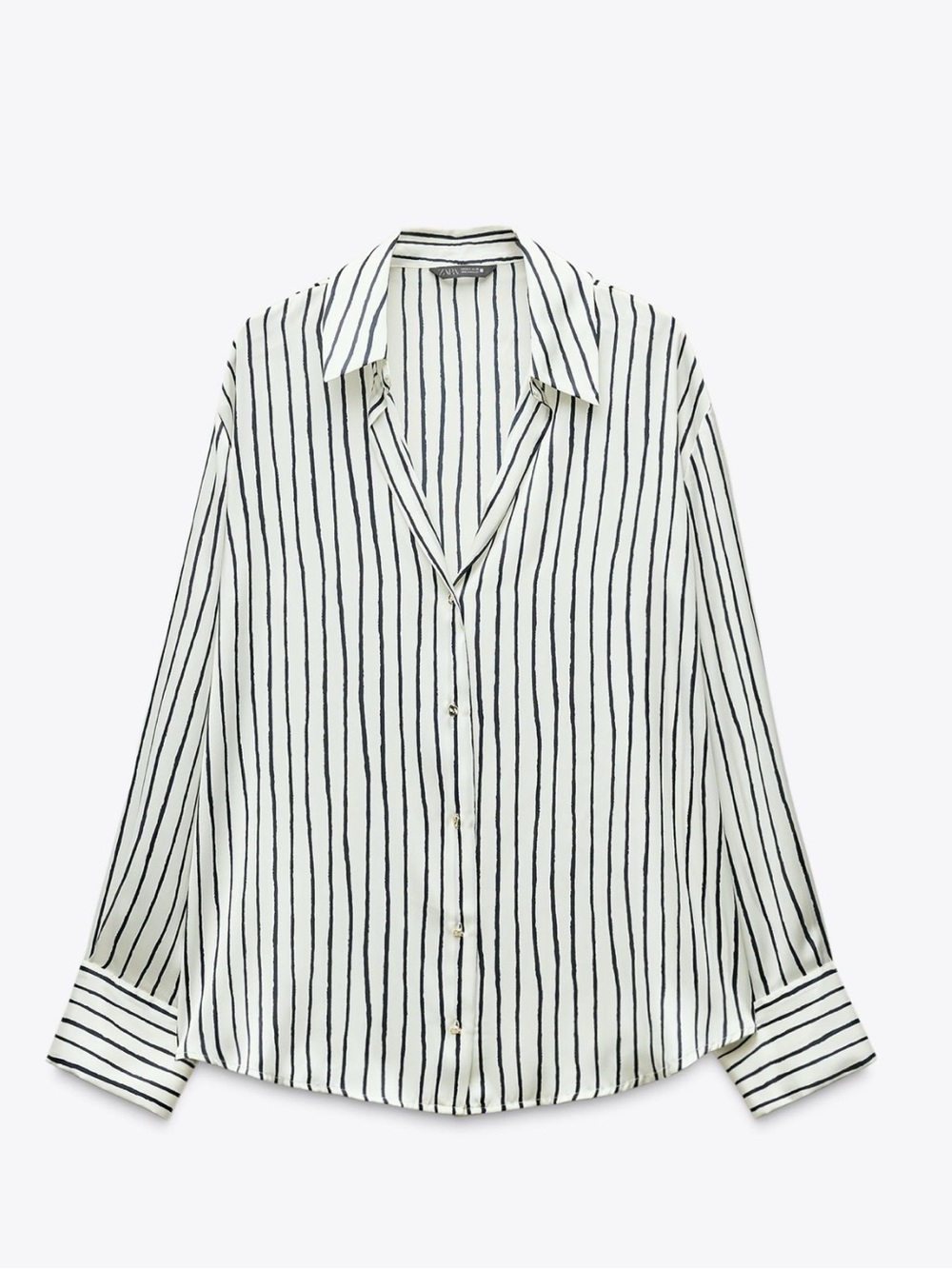 Zara Black and White Vertical Stripe Button-Up Blouse
